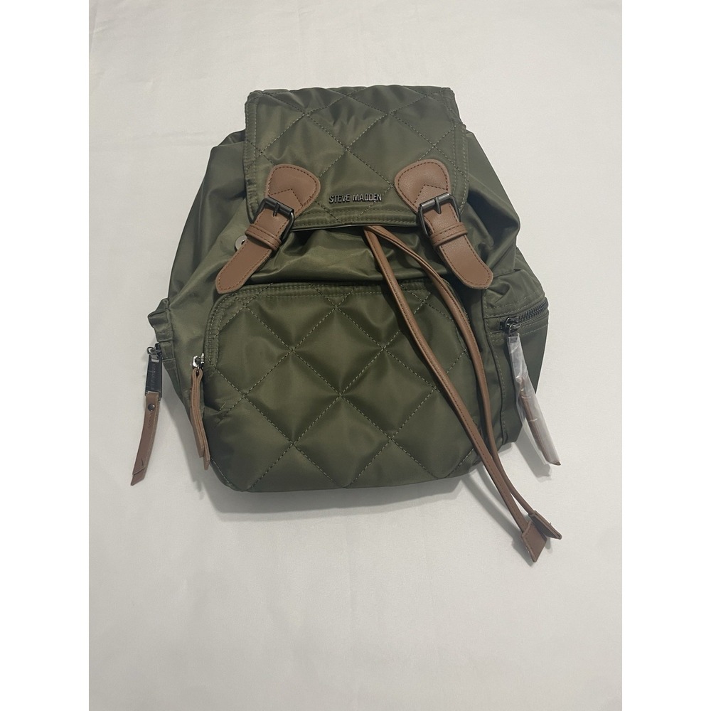 Steve Madden olive quilted nylon backpack utility travel school bag
